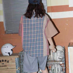 American retro color block plaid shirt