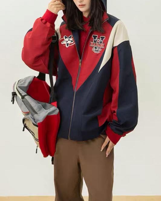 retro color block hooded jacket
