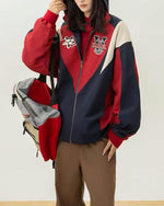 retro color block hooded jacket