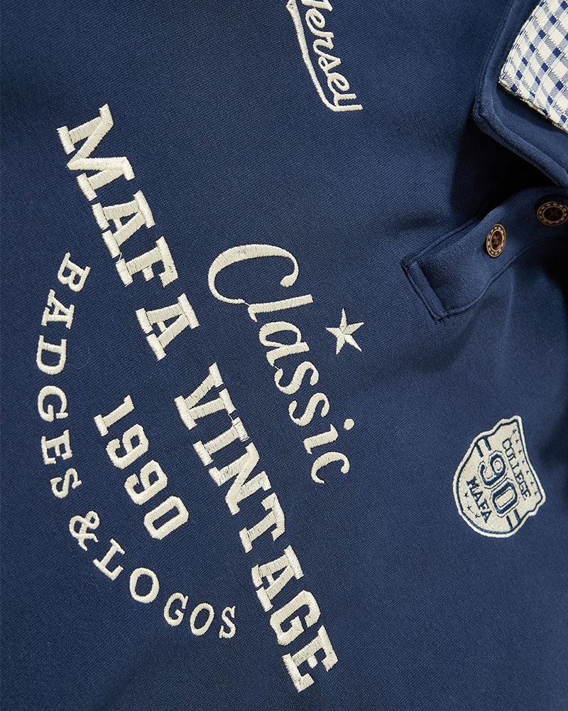 Retro collared faux two-piece sweatshirt