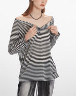 一字領條紋長袖(女款)