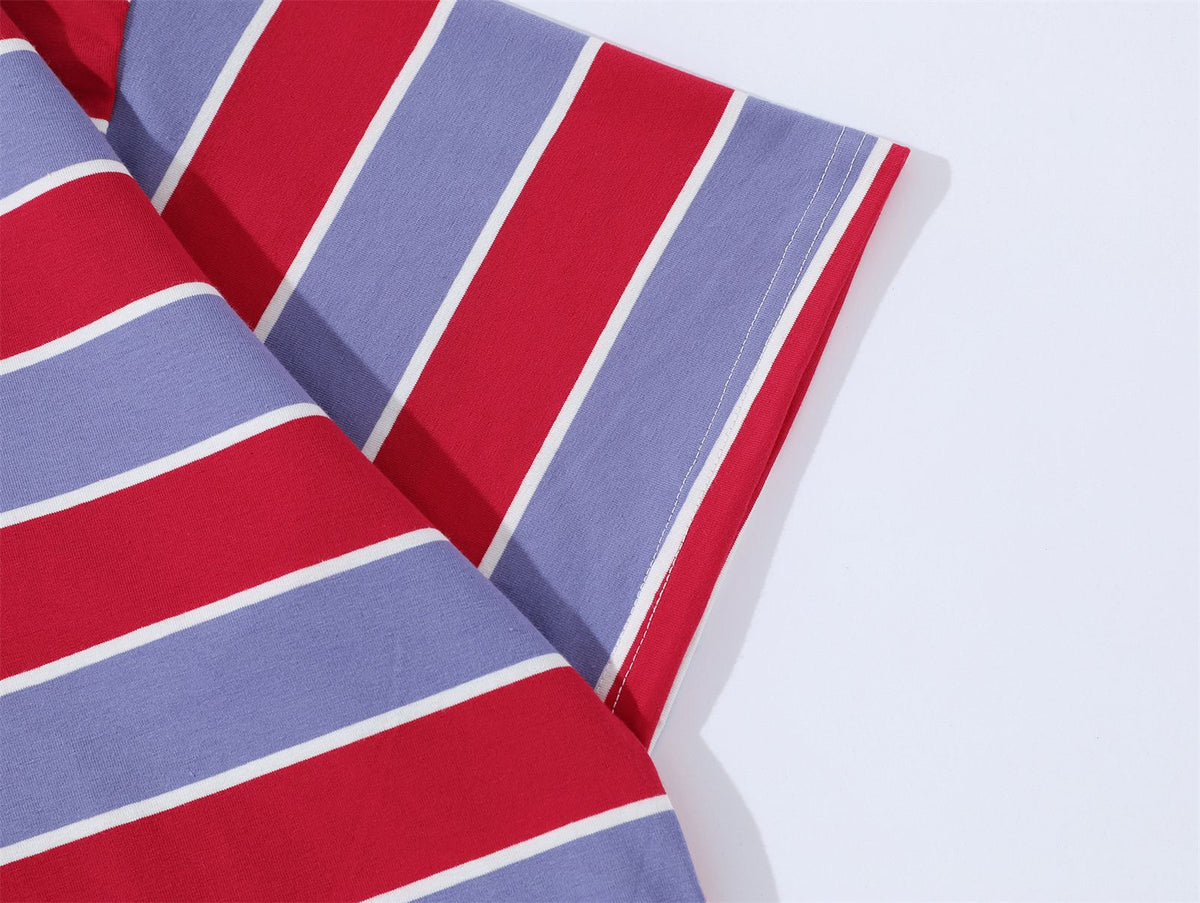 레트로 대비 스트라이프 반소매