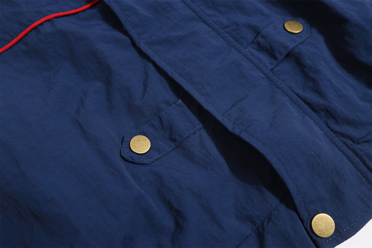 Retro contrasting color patchwork baseball jacket