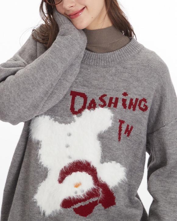 Retro crew neck knitted sweater