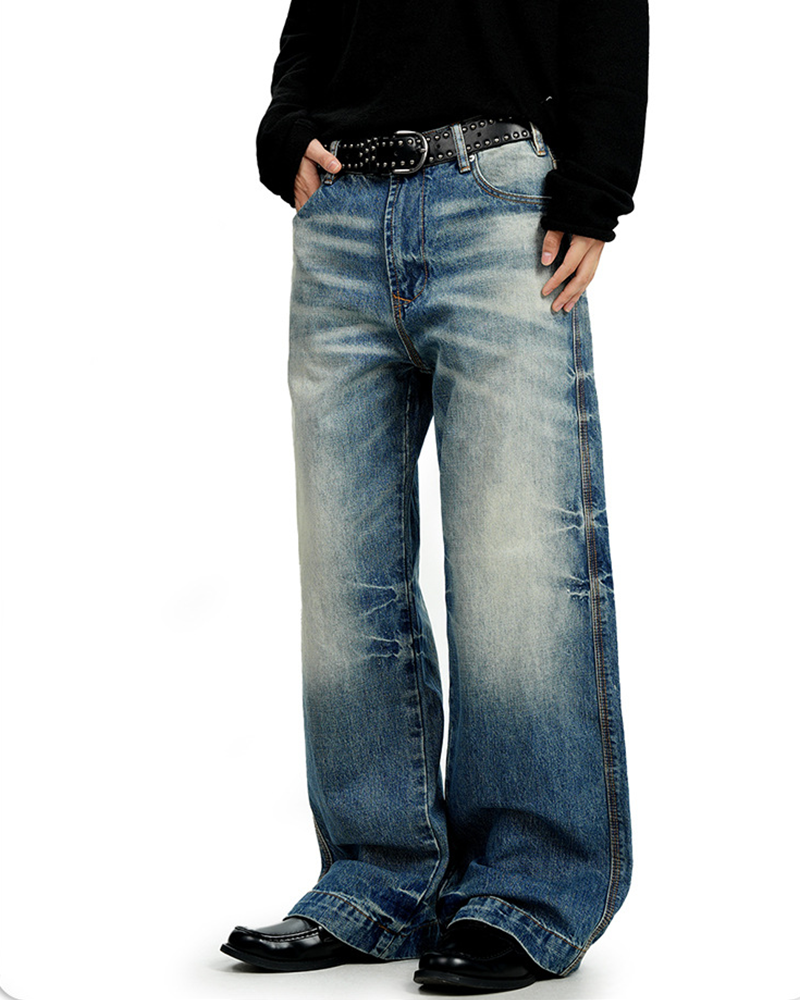 做舊休閑直筒褲