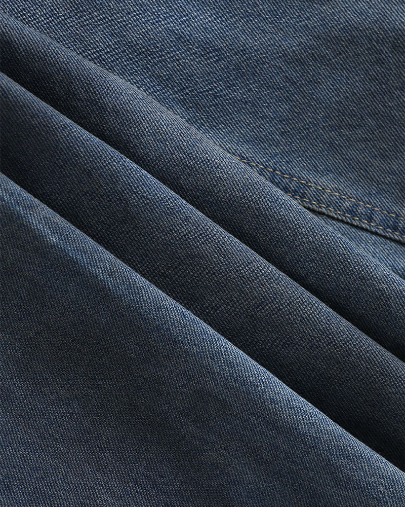 水洗破洞直筒牛仔褲