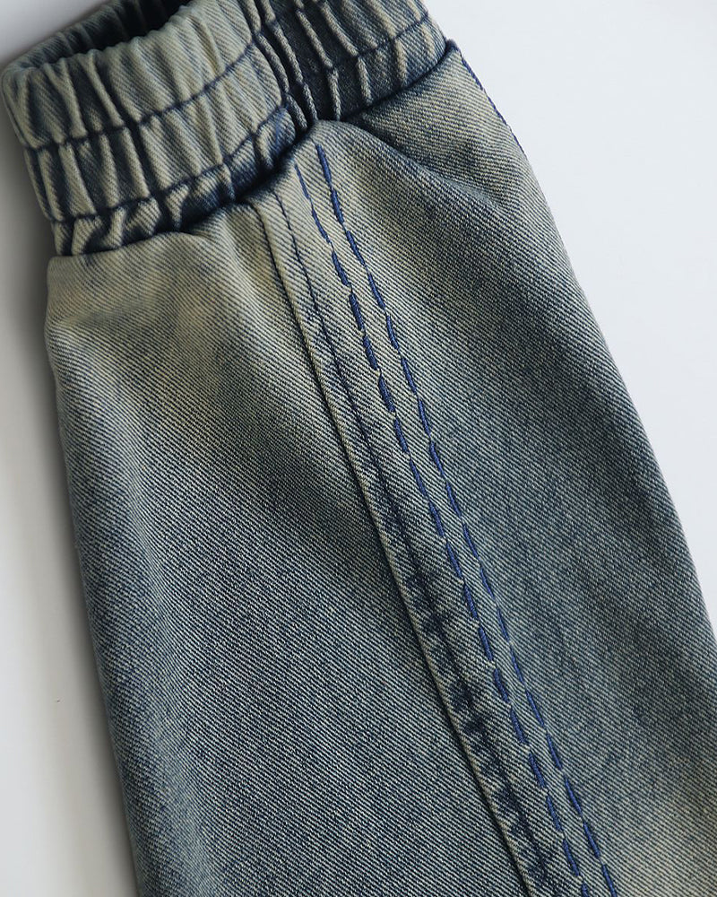 水洗牛仔連帽衛衣