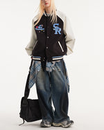 Retro patchwork baseball jacket