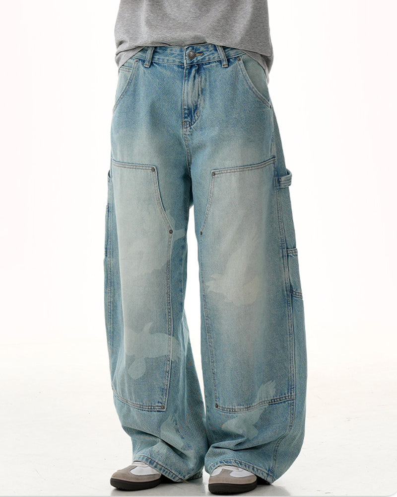 水洗直筒牛仔褲