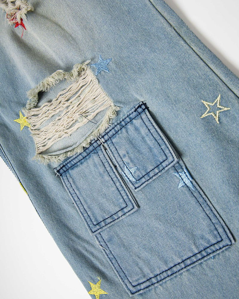 Washed leopard print jeans