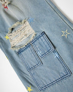 Washed leopard print jeans