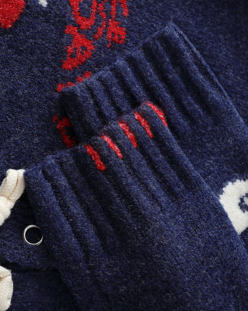 V넥 자카드 스웨터