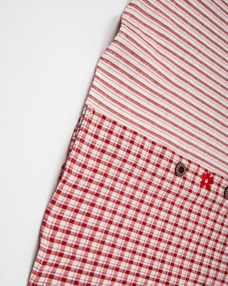 刺綉撞色短袖襯衫