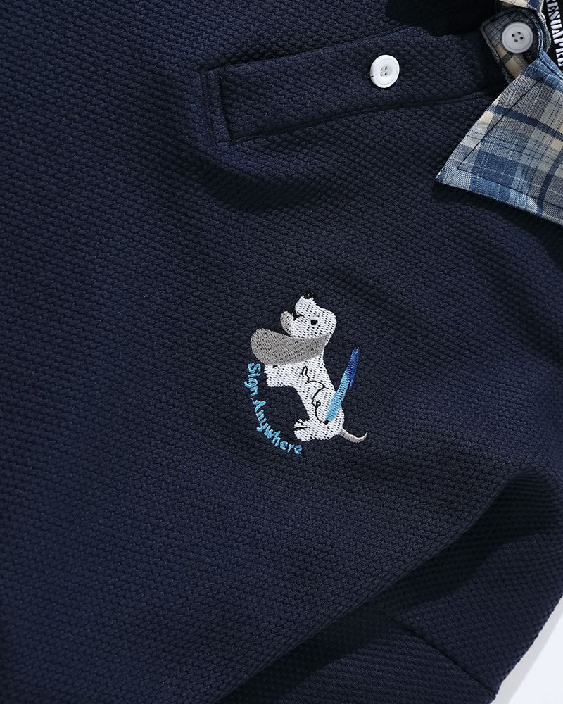 Long-sleeved polo shirt with detachable tie