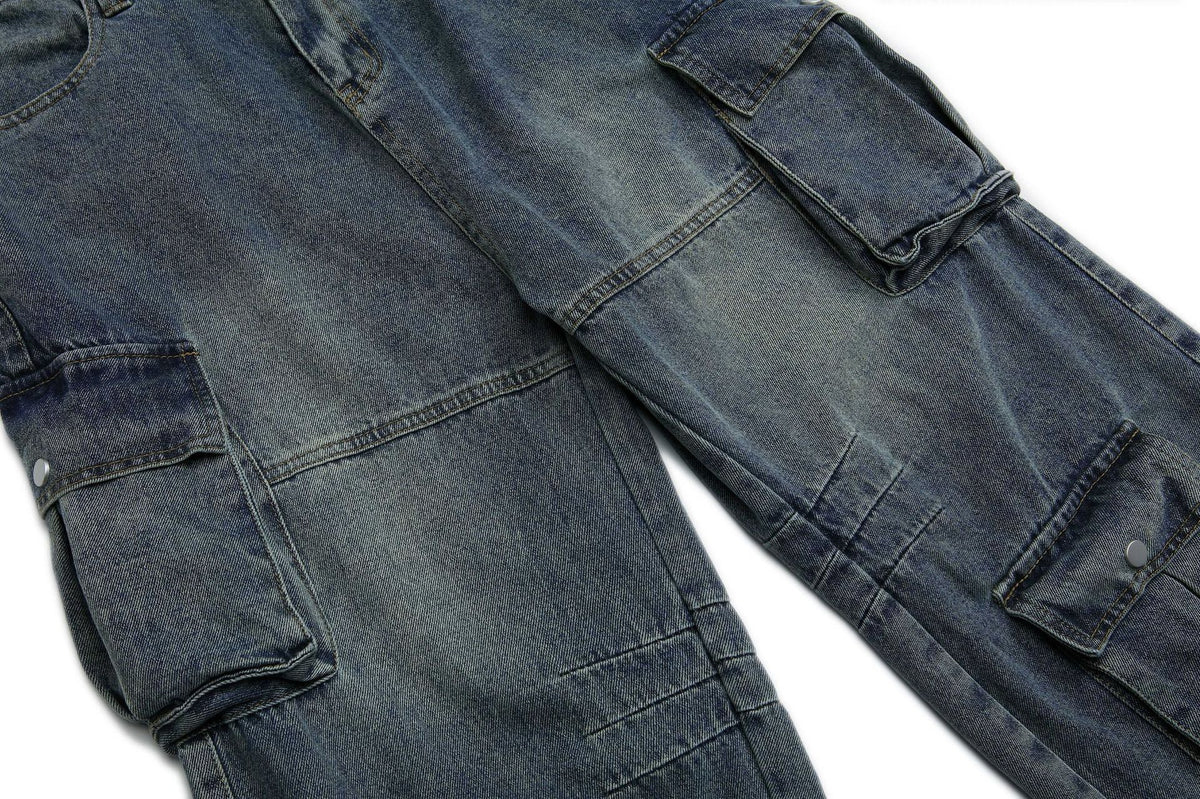 復古做舊工裝牛仔長褲