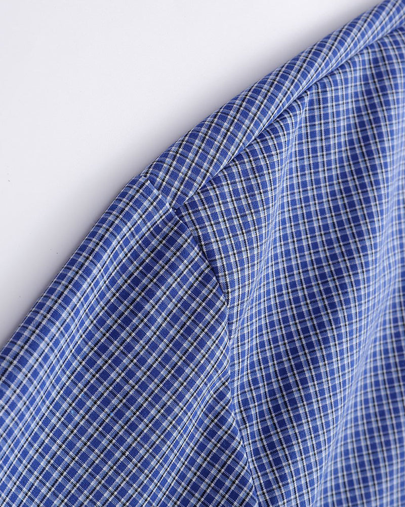 Embroidered plaid long-sleeved shirt