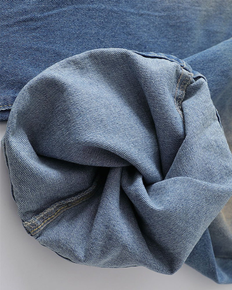 Distressed straight jeans