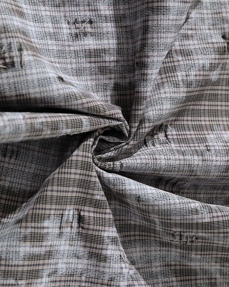 ripped plaid long-sleeved shirt