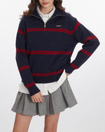 復古翻領半拉鏈毛衣