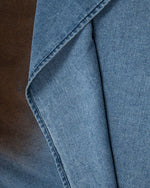 Distressed embroidered denim short-sleeved shirt