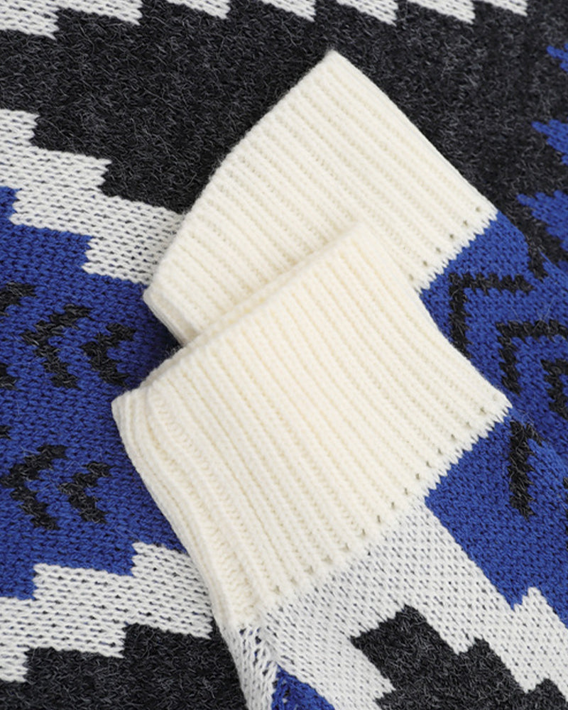 Loose diamond-patterned thickened sweater