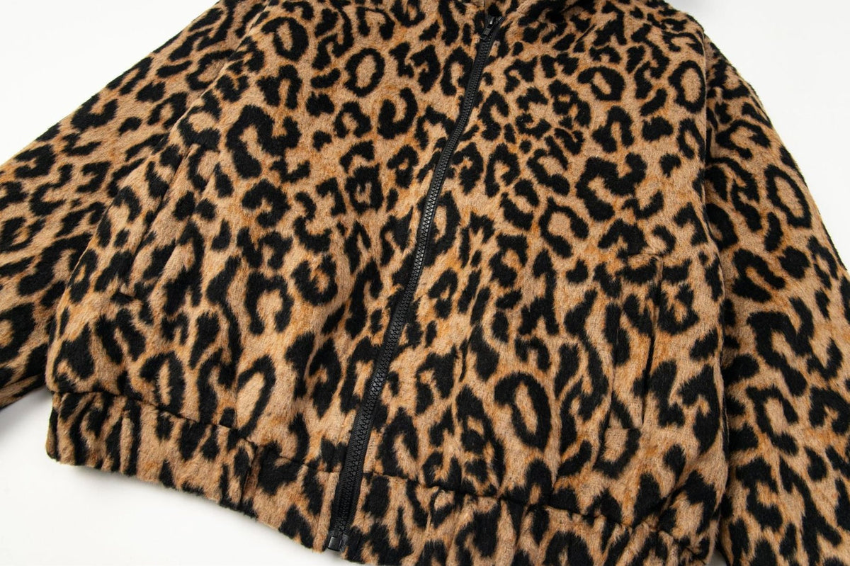 Retro leopard print hooded cotton jacket