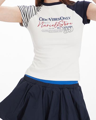 레트로 콘트라스트 프린트 반소매