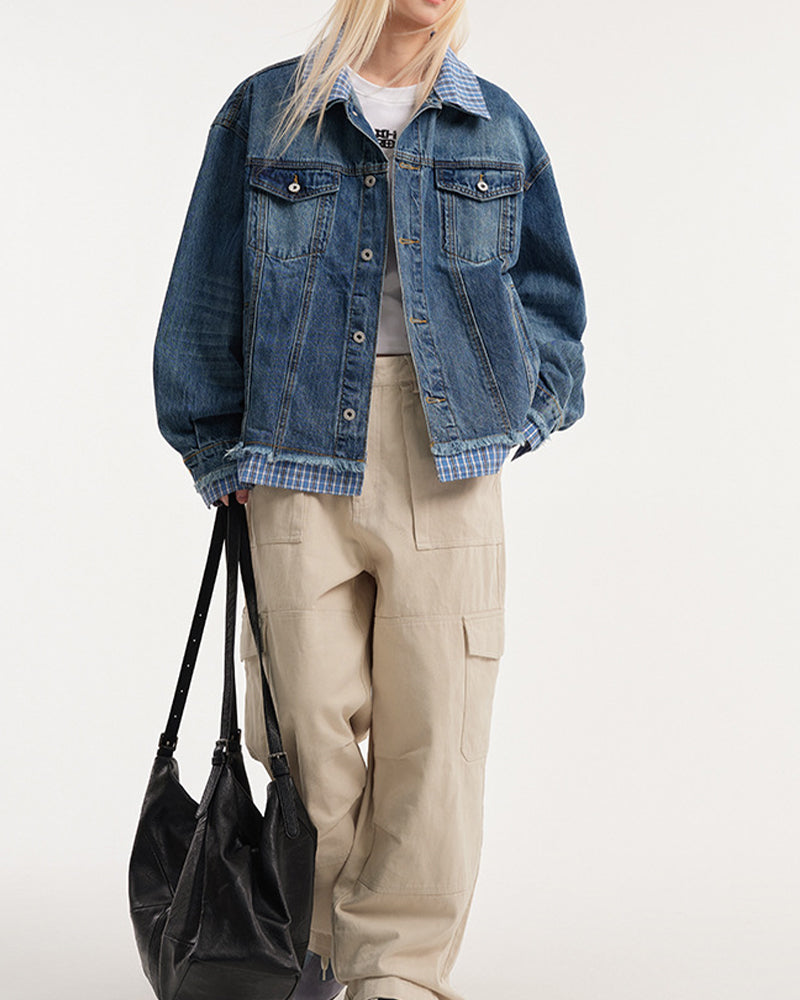 Retro plaid patchwork jacket