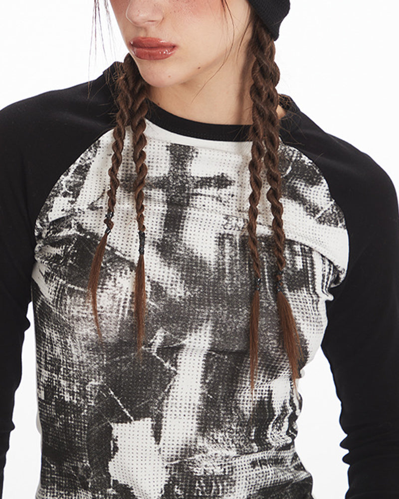 Women's Retro Print Raglan Sleeve Top