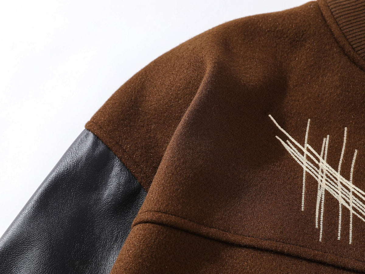 Retro contrast color patchwork embroidered baseball jersey