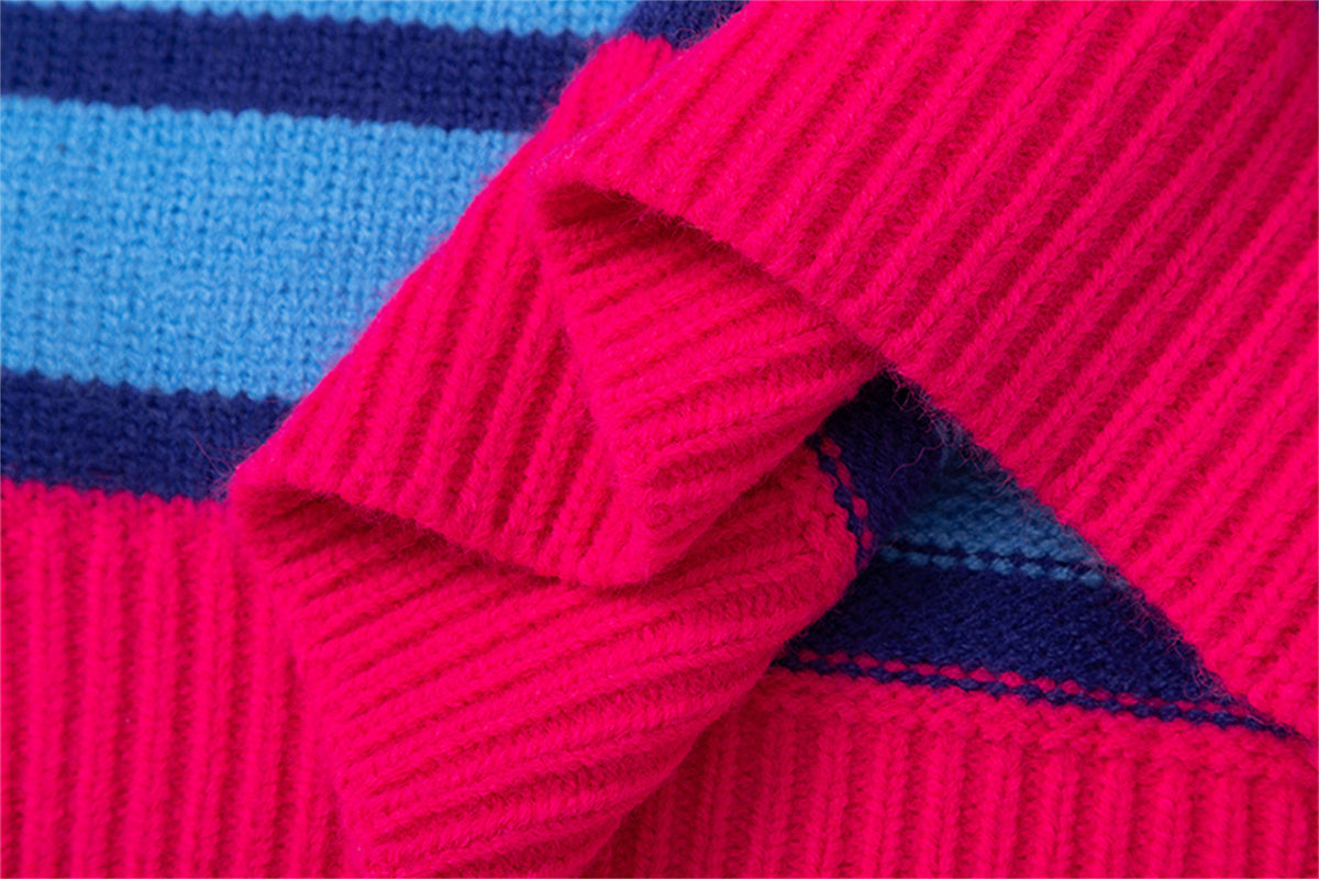 復古撞色連帽毛衣