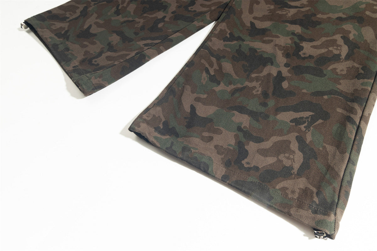 Retro washed distressed camouflage pants