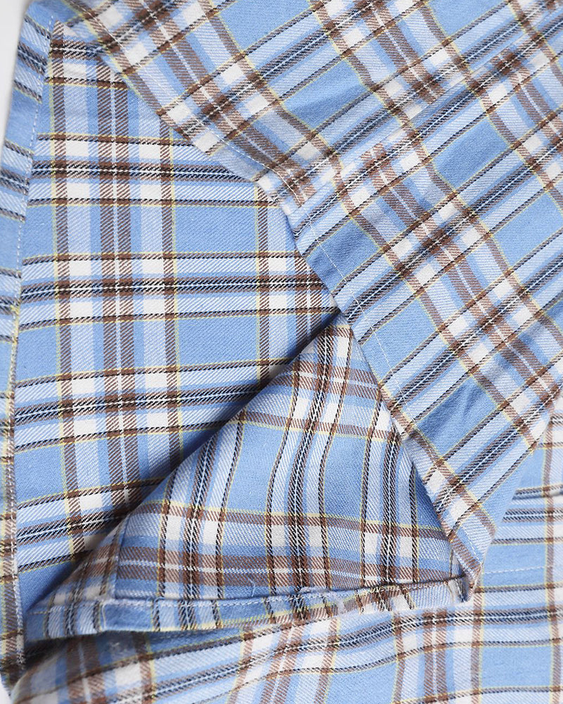 컬러블록 플레드 자수 셔츠