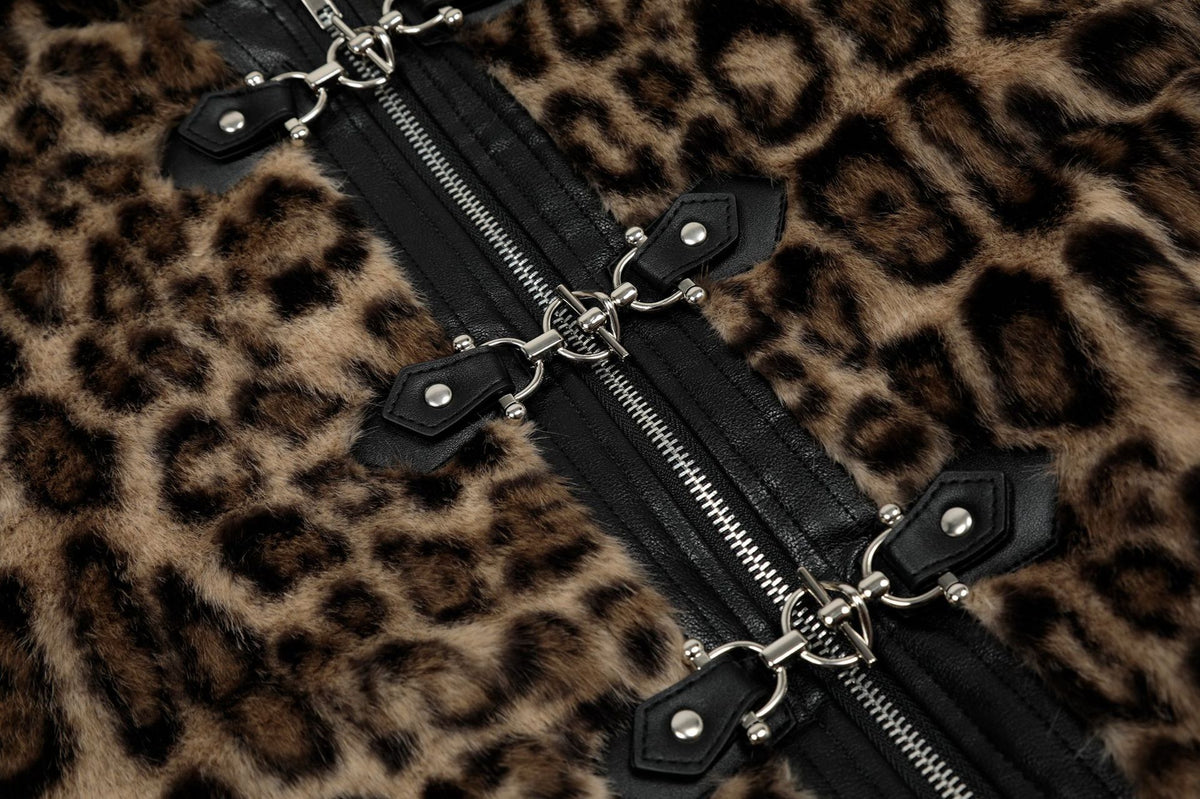 Vintage leopard print cotton hooded jacket