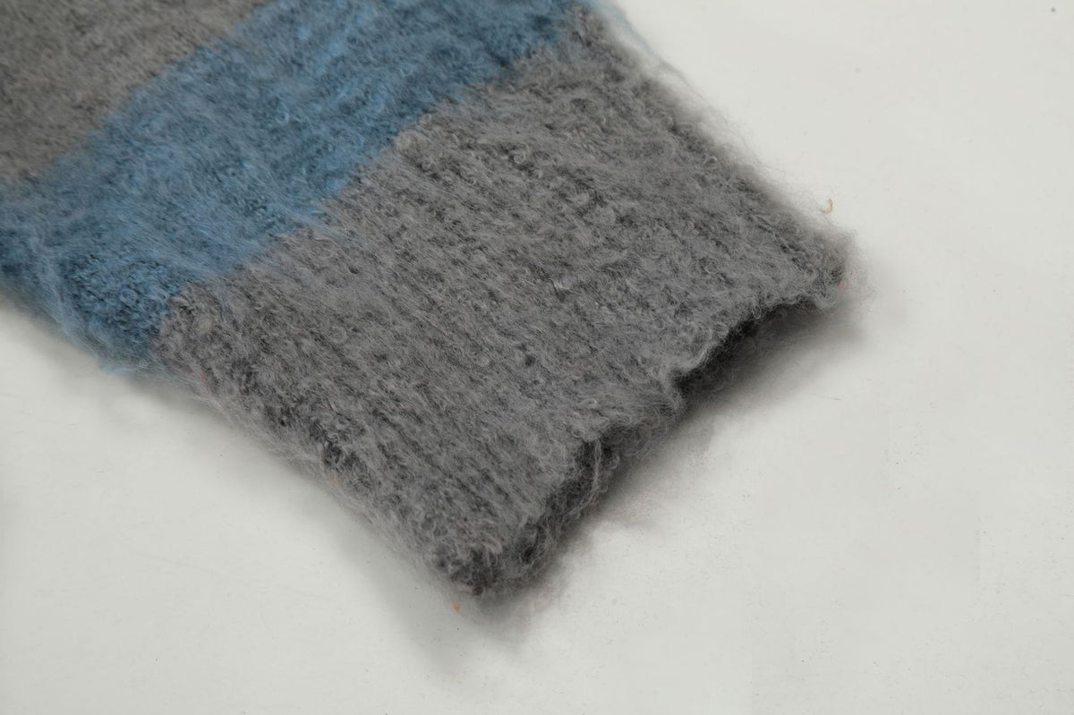 Retro hooded colorblock pullover sweater