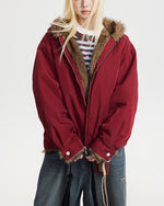 Hooded cotton-padded jacket with fur collar