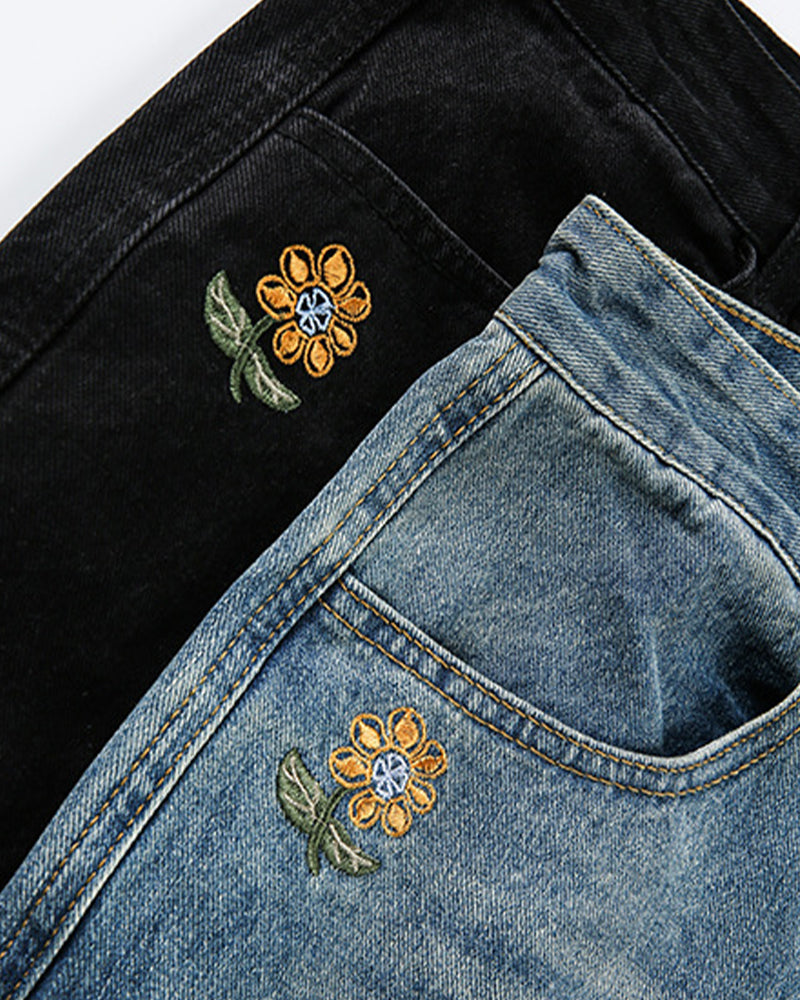 休閑刺綉牛仔褲
