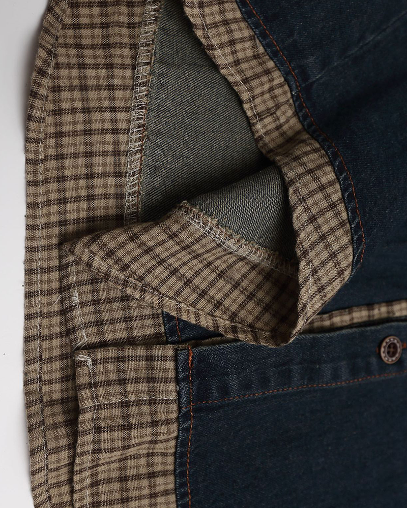 Spliced fake two-piece denim shirt