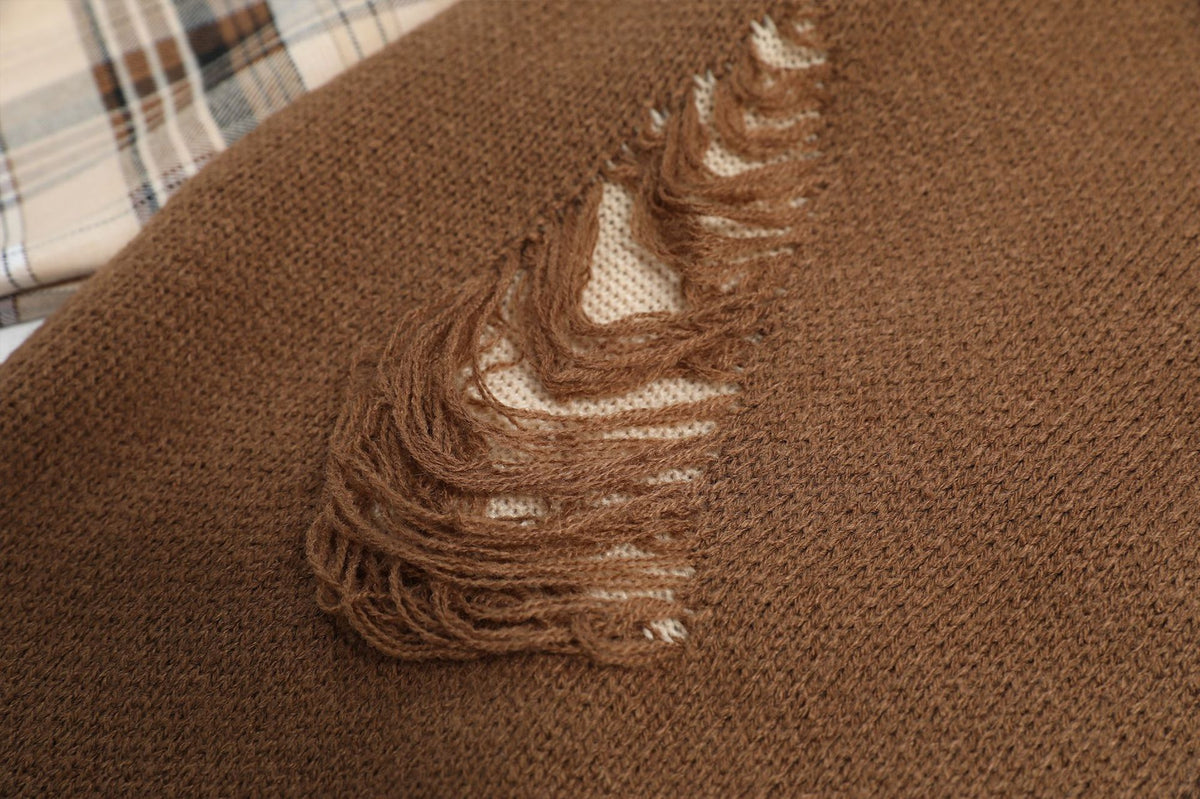 Retro patchwork fake two-piece knitted sweater