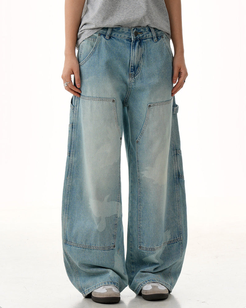 水洗直筒牛仔褲