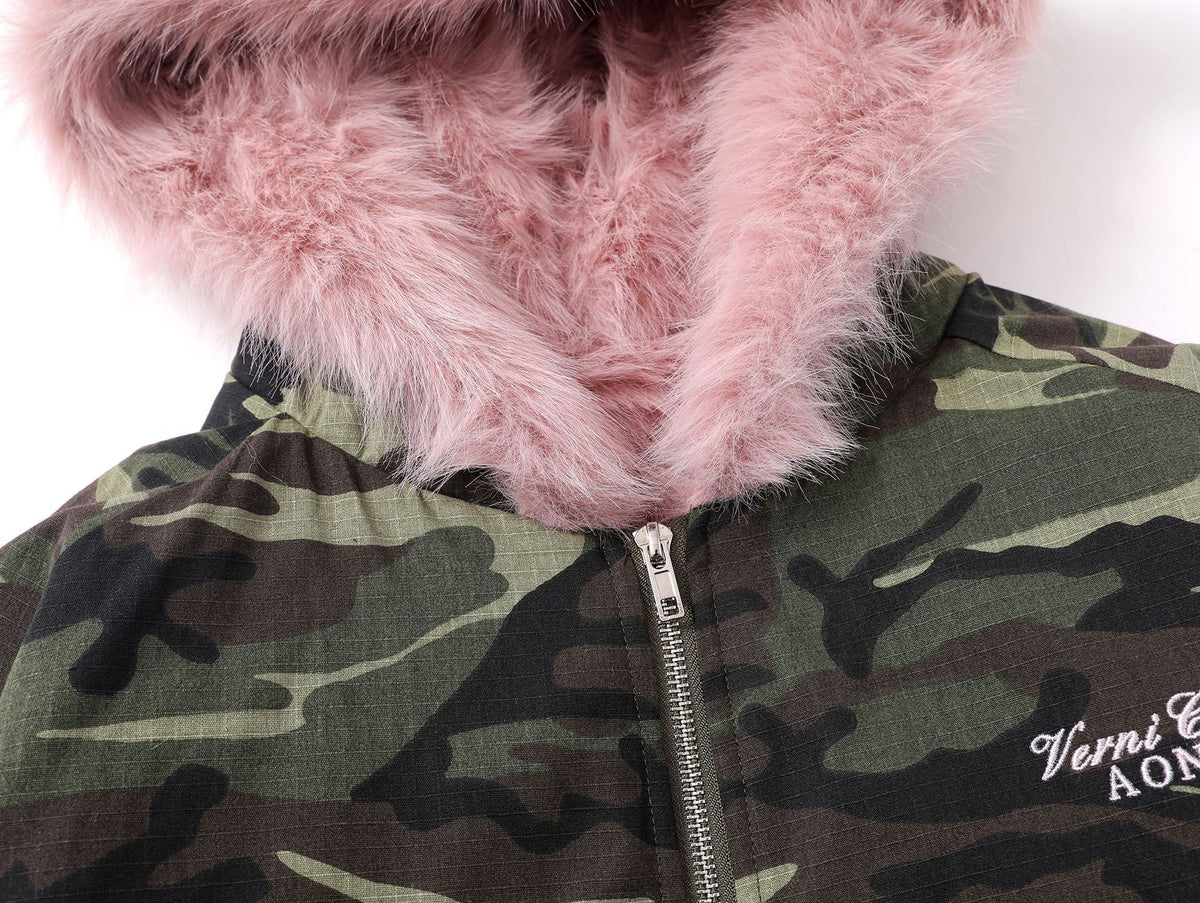 Retro reversible hooded cotton jacket