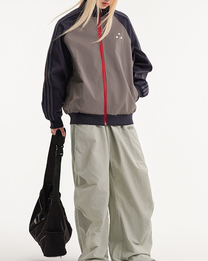 復古運動風撞色外套