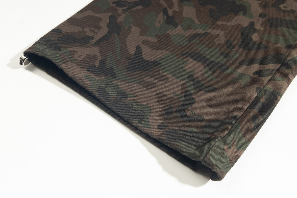 Retro washed distressed camouflage pants