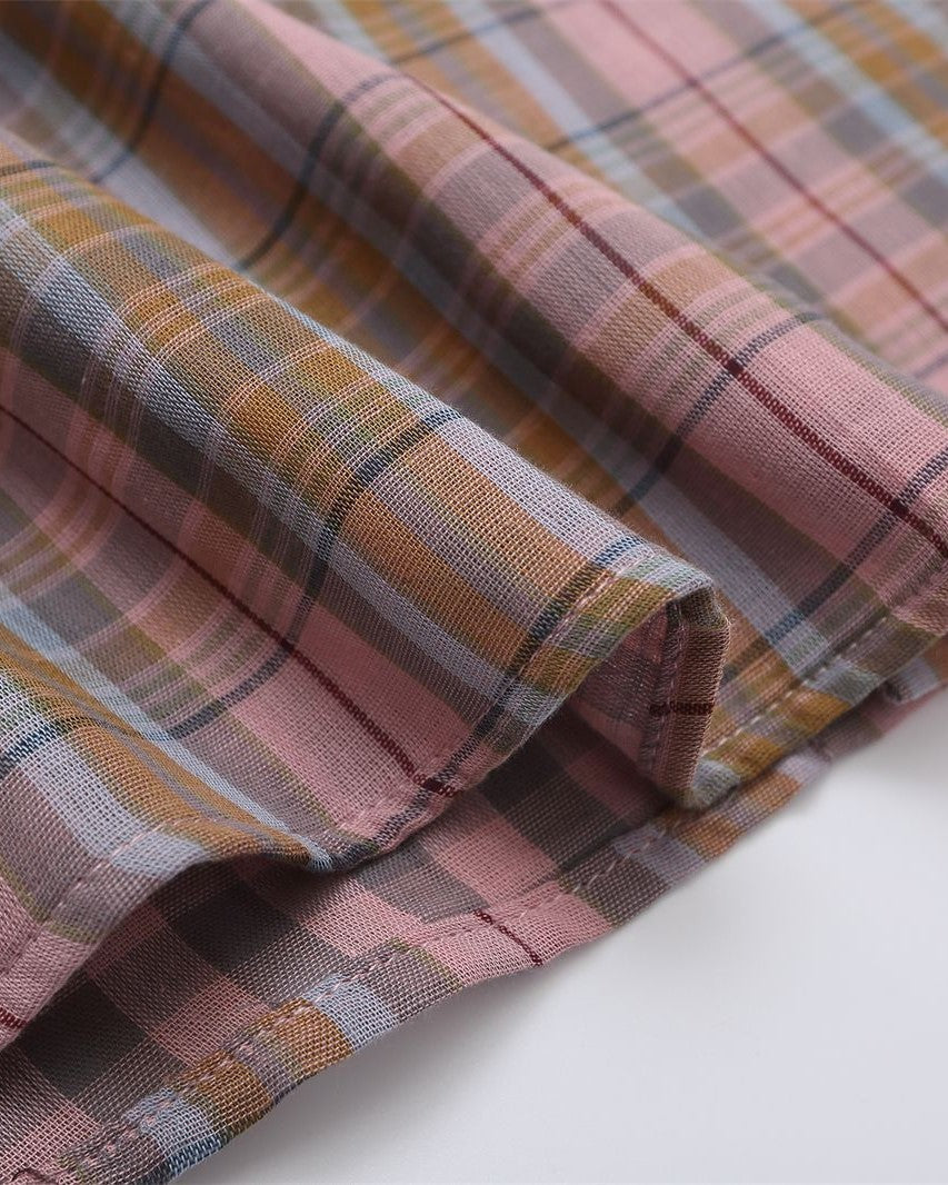 Heart Embroidered Plaid Short Sleeve Shirt