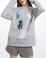 Retro casual cat crew neck top