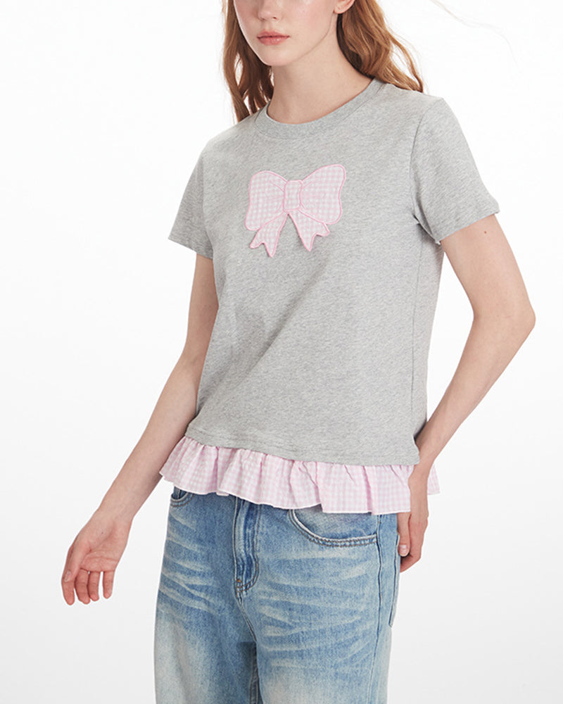 Bowknot patchwork short sleeves (women's)
