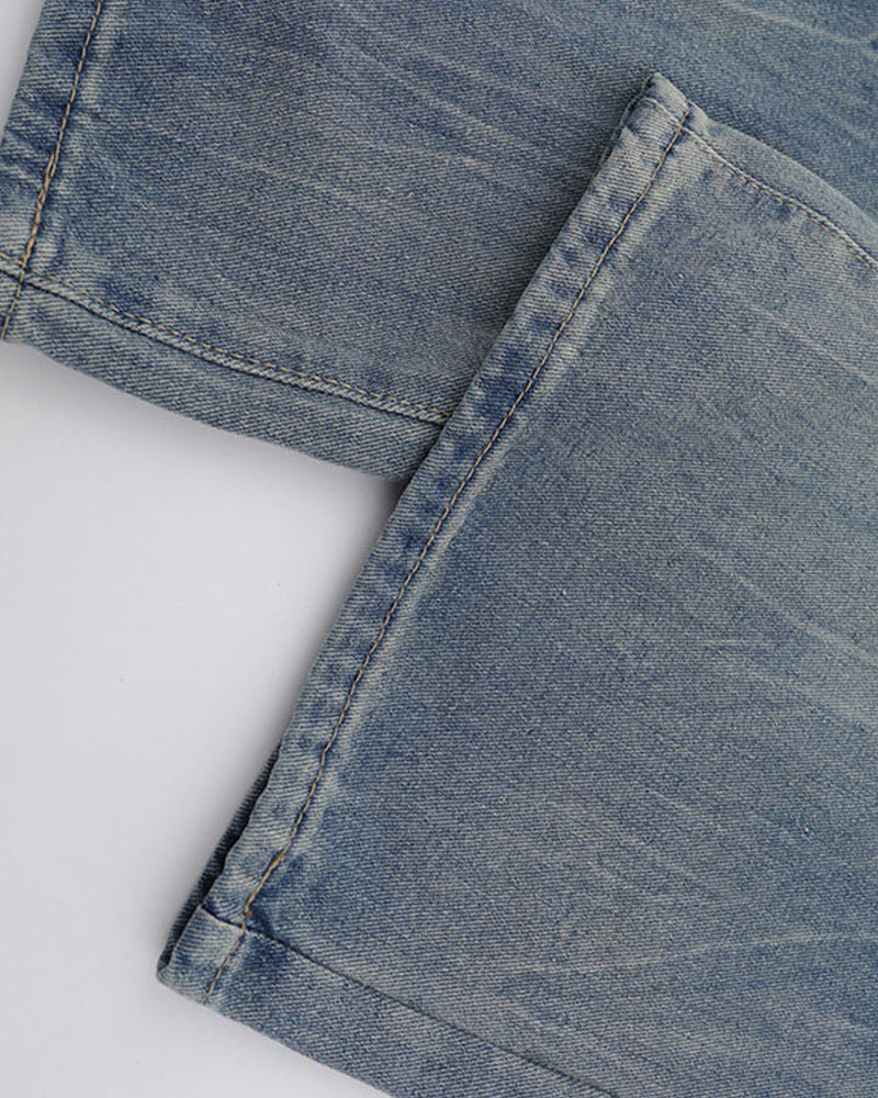 水洗直筒牛仔褲