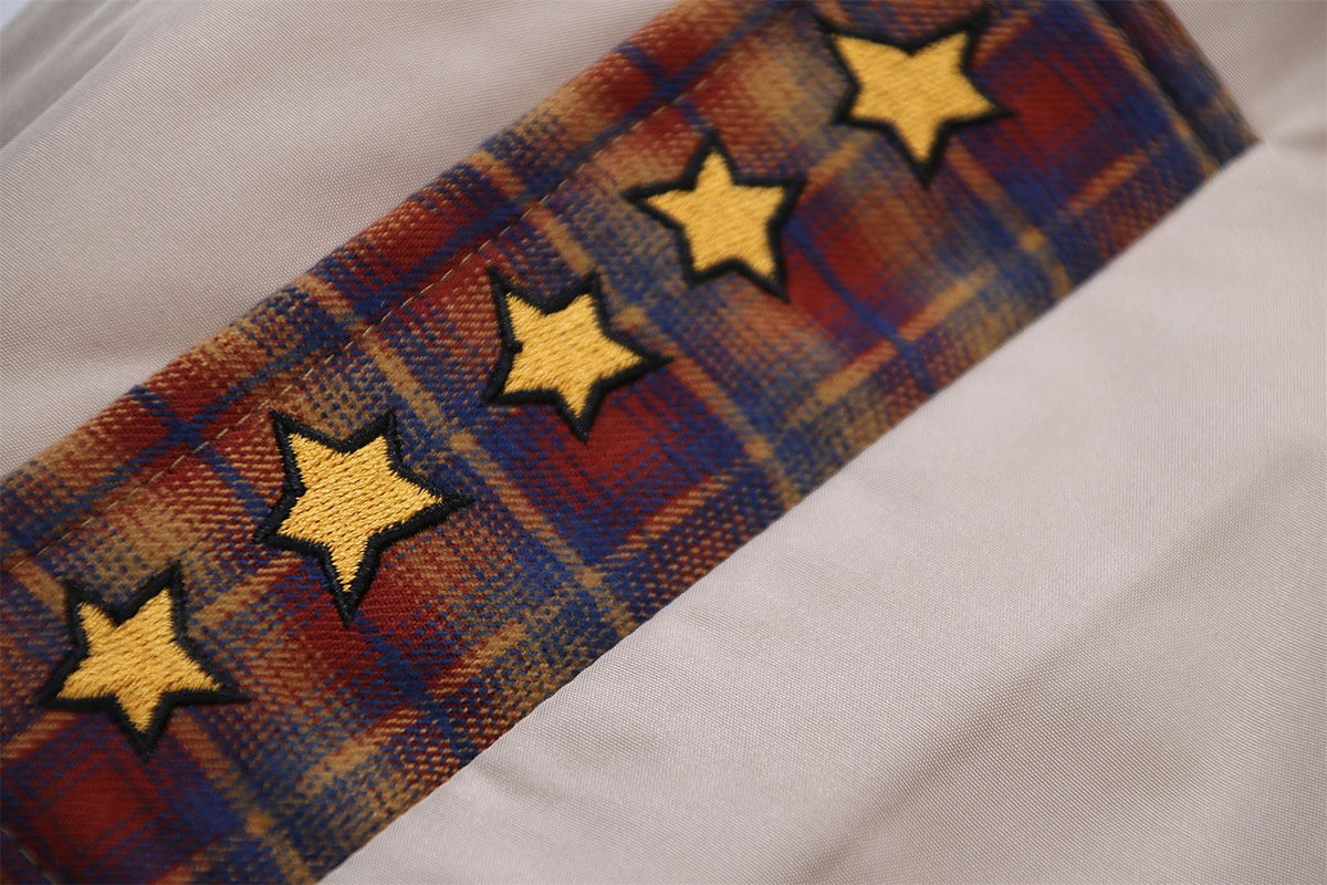 patchwork letter embroidered stand collar jacket