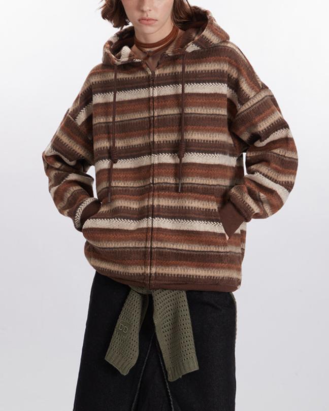 Retro Striped Casual Long Sleeve Jacket