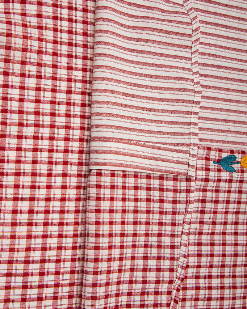 刺綉撞色短袖襯衫